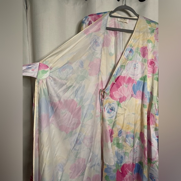 Vintage Lucie Ann Satin Pastel Floral Robe Neglige Medium - Picture 8 of 13
